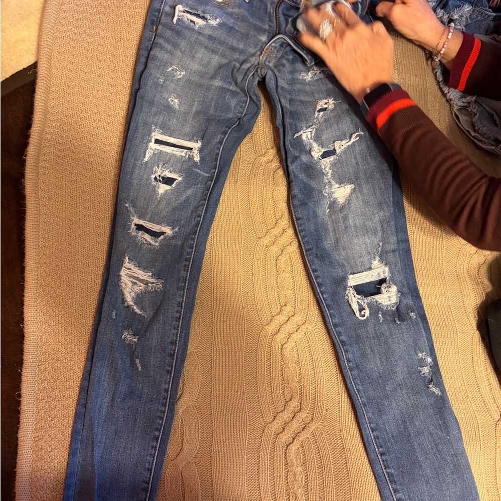 American Eagle Outfitters Ripped Blue Skinny Jeans